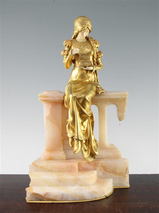 Dominique Alonzo (French, fl.1910-1930)., A gilt bronze and ivory figure, The Jewel Box, 15.5in,